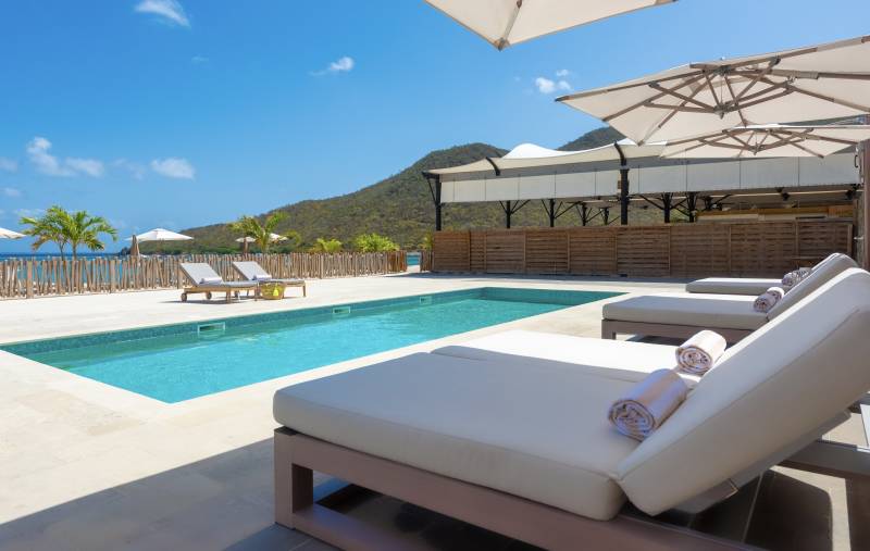 Infinity pool with sea view at Anse Marcel Beach Resort in Saint Martin, French Caribbean