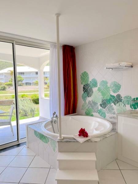 Bedroom with garden view with bathtub